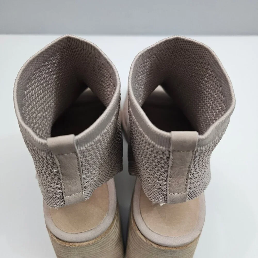 Eileen Fisher Gavis Peep Toe Bootie Womens 9 Blush Knit Block Heel Neutral NEW